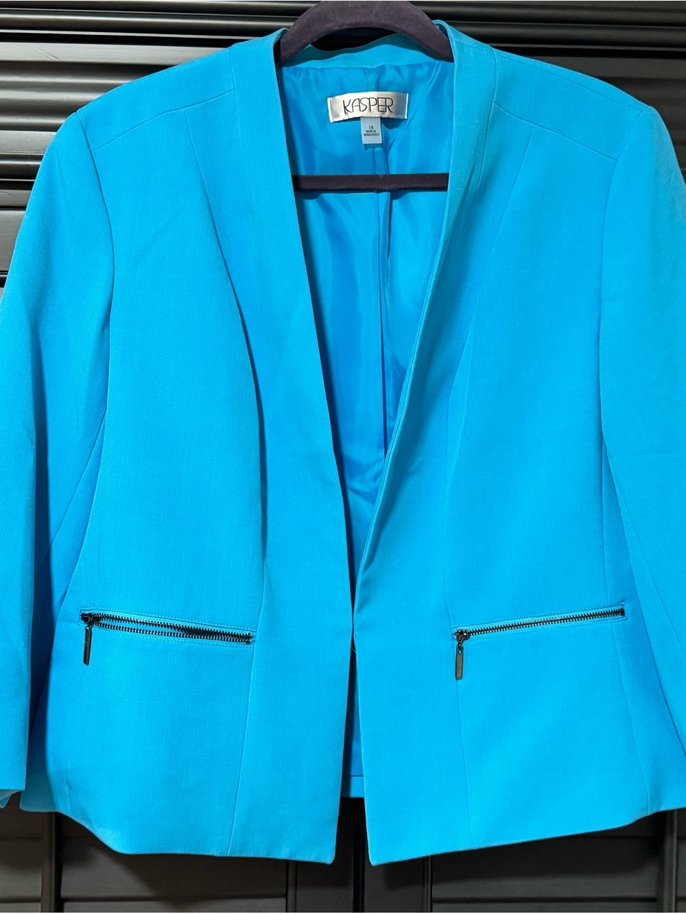 Kasper Turquoise Open-Front Blazer with Zip Pockets